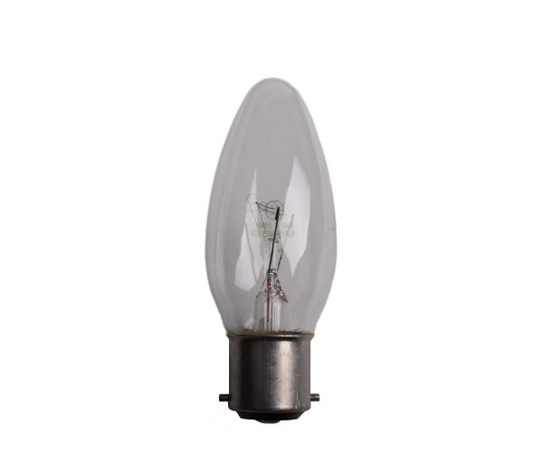 Kaarslamp 40W B22d 230V versterkte constructie helder
Let op bajonetfitting, geen schroeffitting