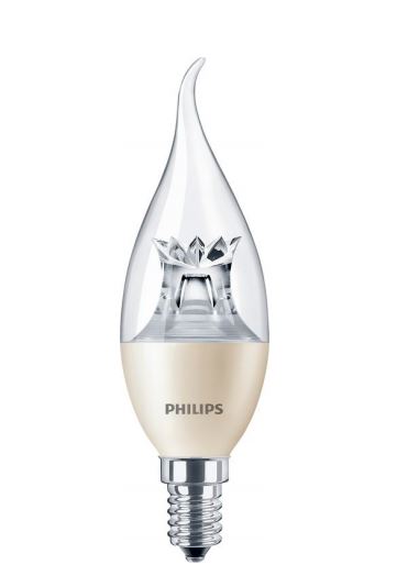 Philips Master LED BA38 bentip kaarslamp DT 4W=25W E14 240V 2700K-2200K kleur 827-822 helder Dimtone dimbaar