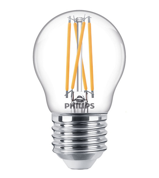 Philips Classic filament LED kogellamp DT CRI90 4,5W=40W E27 220V-240V 2700K-2200K kleur 927-922 P45 helder dimbaar