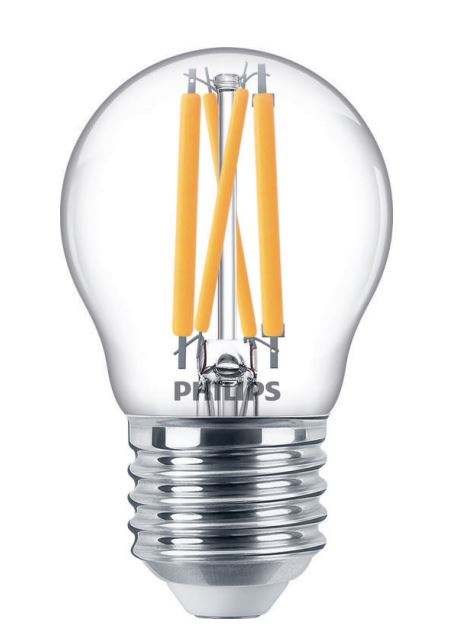 Philips Classic filament LED kogellamp DT 4W=40W E27 220V-240V 2700K-2200K kleur 927-922 P45 helder DimTone dimbaar