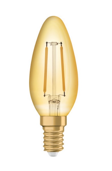 Osram Vintage1906 filament LED kaarslamp 1,4W=12W E14 220V-240V 2500K kleur 825 B35 goud niet dimbaar