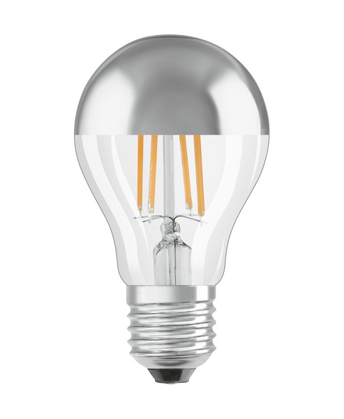 Osram Parathom Mirror filament LED kopspiegel normaallamp 6,5W=50W E27 220V-240V 2700K kleur 827 zilver helder niet dimbaar