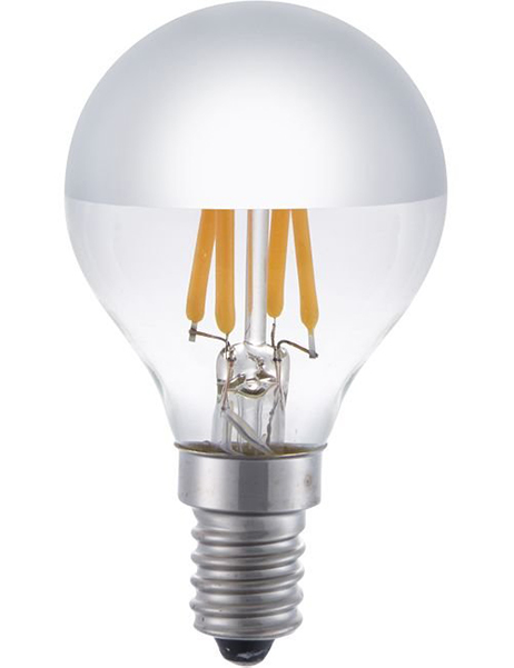 SPL filament LED kopspiegel kogellamp 4W E14 230V 2500K kleur 925 zilver dimbaar