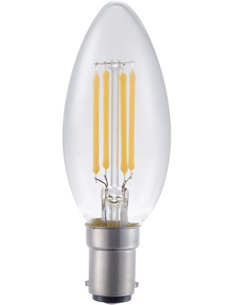 SPL filament LED kaarslamp 4W=35W Ba15d 230V 2700K kleur 827 C35 helder dimbaar