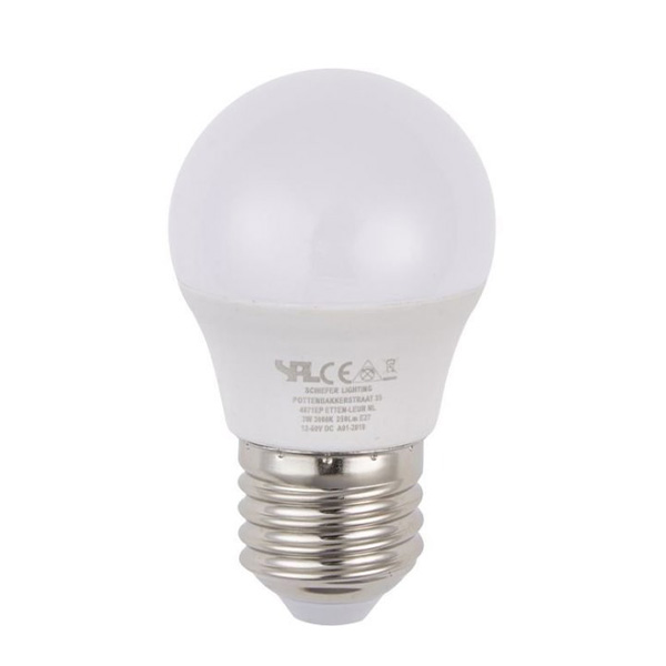 SPL LED kogellamp 3W=25W E27 12V-60V 3000K kleur 830 opaal niet dimbaar