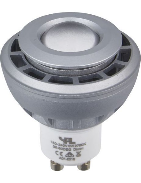 SPL LEDspot MR16 5W=25W GU10 230V 2700K kleur 927 30-80° zilver dimbaar