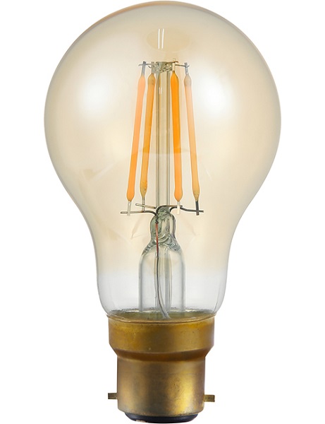 SPL filament LED normaallamp 4W Ba22d 230V 2500K kleur 825 goud dimbaar