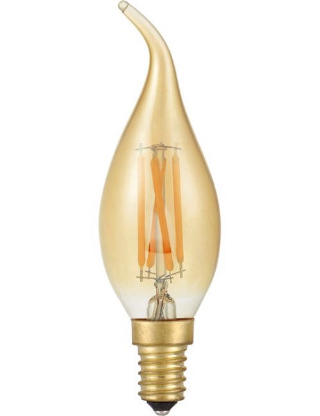SPL filament LED bentip kaarslamp 4W=33W E14 230V 2500K kleur 825 goud dimbaar