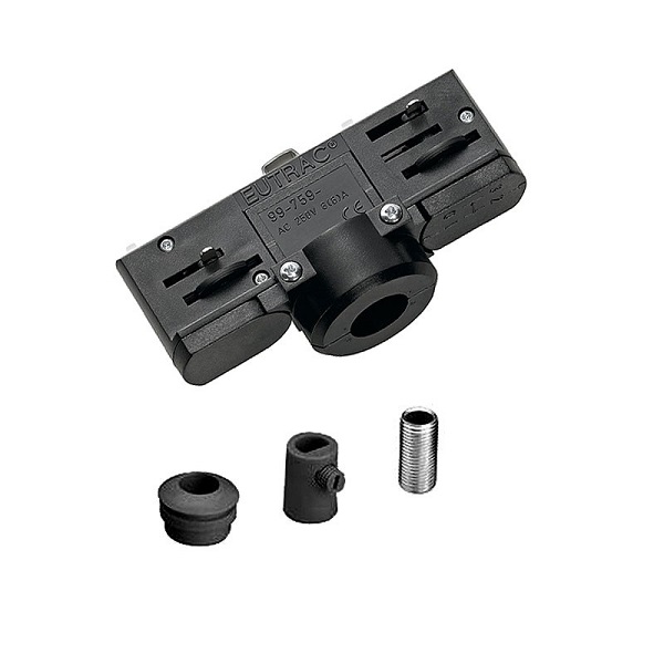 Eutrac adaptor met nippel M10x1 en trekontlasting voor 3f spanningsrail zwart