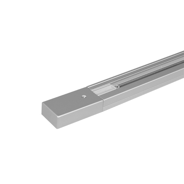 1 fase spanningsrail 2m met voedingsstekker rechts en eindstuk 16A max. 3600W zilvergrijs