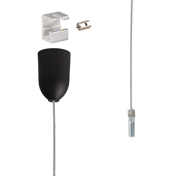 Nordic Global SPW1-2/3M staaldraadset M6 met plafondkap zwart 3,0m 
SKB-12 en M6 moer los meebestellen