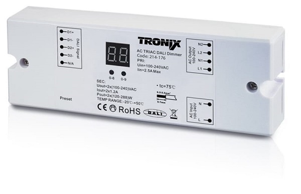 Tronix 214-176 Dali dimmer 2 kanalen 2x288W opbouw met trekontlasting