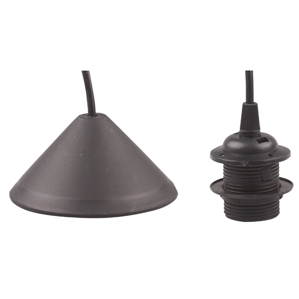 FL pendelsnoer 1,4m E27 + kap + ring met flens buitendraad zwart
maximaal 60W