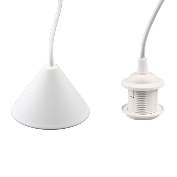 FL pendelsnoer 0,7m E27 met flens buitendraad en schroefring, plafondkap schroefloos met kroonsteen wit