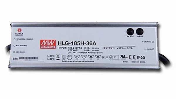 Mean Well HLG-185H-36A LED voeding 36V DC 185W IP65 met gestripte draden voor in- en uitgang