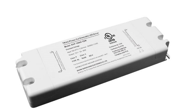SC Power KVF-12060-TDW LED voeding 12V DC 60W Class 2 UL Listed opbouw met trekontlasting dimbaar