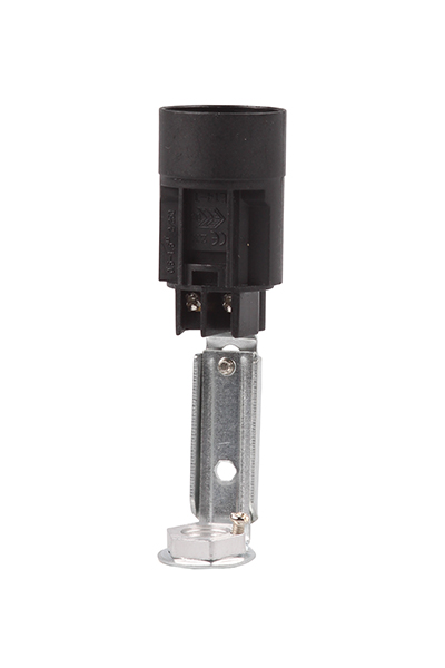 Kaarslamphouder E14 verstelbaar van 80-100mm, moer M10x1, schroefaansluiting zwart, buitenmaat = Ø23,5mm thermoplastisch