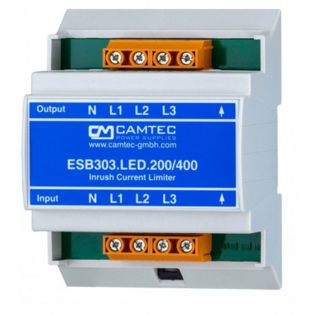 Camtec ESB.303.LED.200/400 inschakelstroombegrenzer voor LED voedingen 3 fase
Inbouwmodel voor DIN rail voor achter 16A installatie automaat