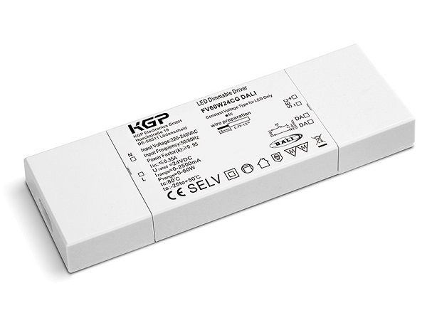 KGP FV60W24CG DALI LED voeding 24V DC 60W Dali 2 flat opbouw met trekontlasting