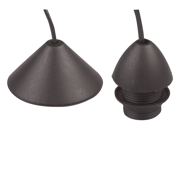 FL pendelsnoer 2m E27 met flens buitendraad, plafondkap schroefloos met kroonsteen, kap en schroefring zwart