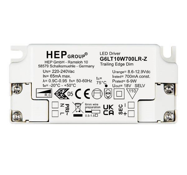 HEP G6LT10W500LR-Z 500mA 6-10W LEDdriver dimbaar opbouw met trekontlasting