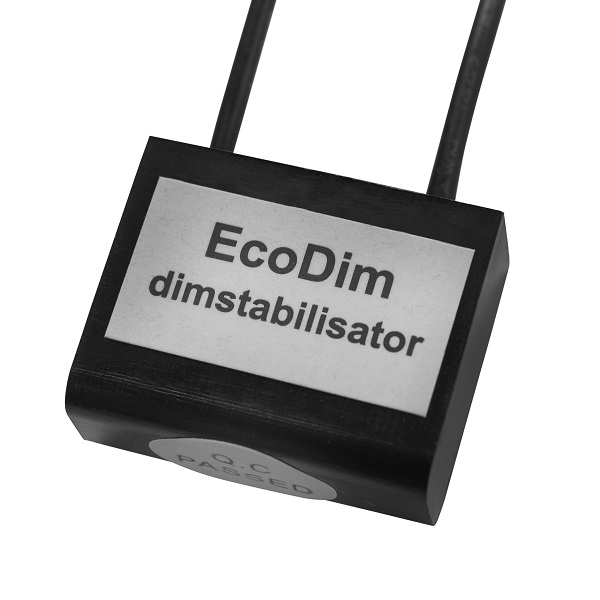 EcoDim ED-10009 dimstabilisator
voorkomt knipperen en flikkeren in laagste en hoogste lichtniveau, verbetert dimbaarheid (verder terug dimmen) en voorkomt nagloeien van de LEDlamp