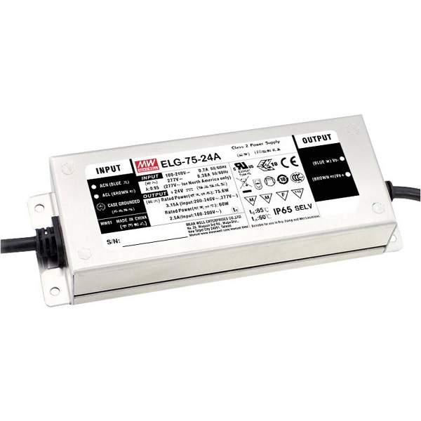 Mean Well ELG-75-36DA-3Y LED voeding 36V DC 75W IP67 met gestripte draden voor in- en uitgang DALI dimbaar
