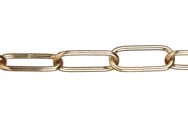 Ketting schakeldikte 3,8mm 47x20mm (lxb) ijzer vermessingd /20m