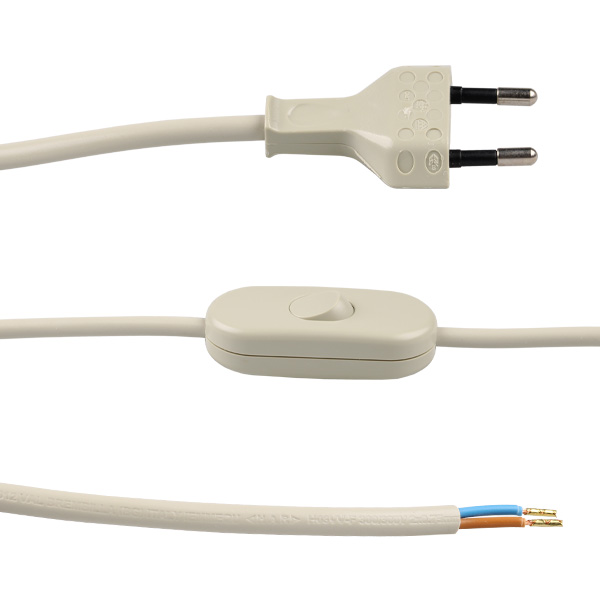 Eurosnoer met snoerschakelaar 2x0,75mm2 2,0m grijs