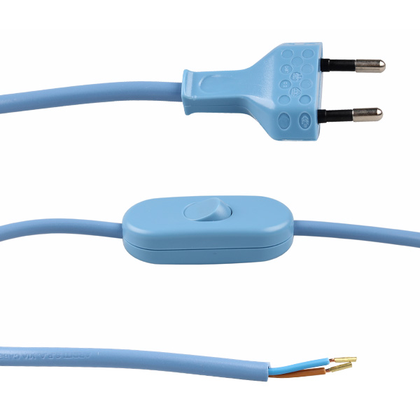 Eurosnoer met snoerschakelaar 2x0,75mm2 2,0m blauw