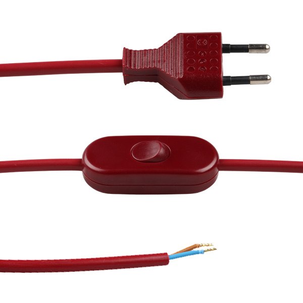 Eurosnoer met snoerschakelaar 2x0,75mm2 2,0m bordeaux