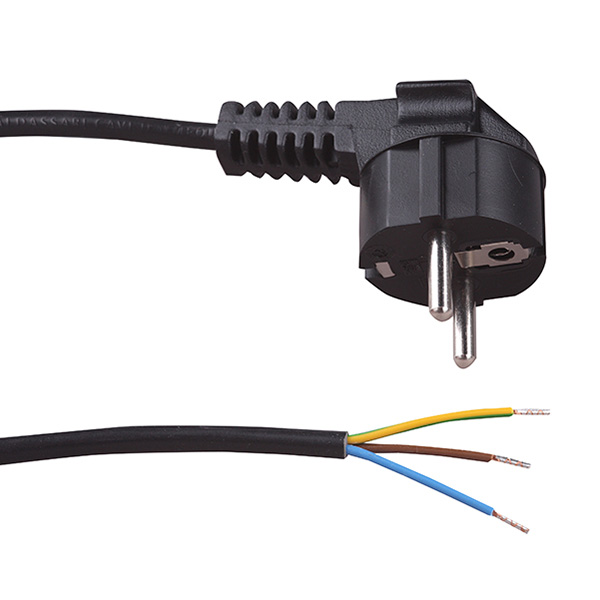 Satiplugs aansluitsnoer aangegoten haakse stekker 3x0,75mm2 2,0m zwart