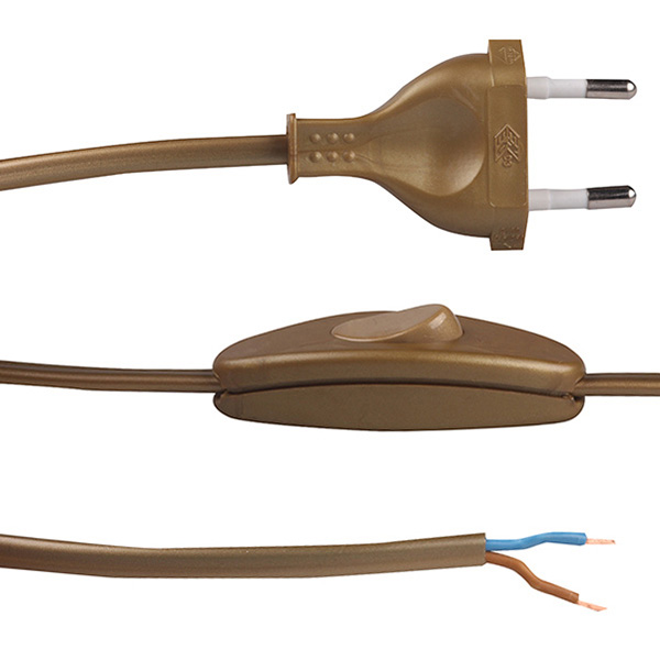 Arditi eurosnoer met snoerschakelaar 2x0,75mm2 1,5m goud