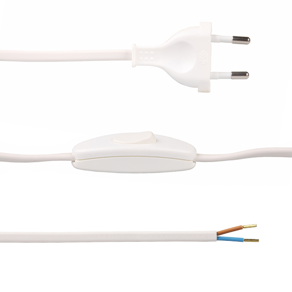 Arditi eurosnoer met snoerschakelaar 2x0,75mm2 3,0m wit