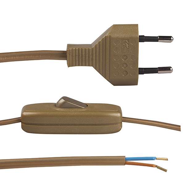 Eurosnoer met snoerschakelaar 2x0,75mm2 3,2m goud