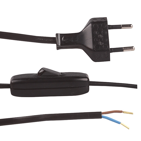 Eurosnoer met snoerschakelaar 2x0,75mm2 3,2m zwart