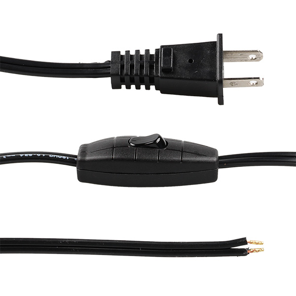 FL USA snoer met schakelaar UL 2xAWG18 120cm tussen stekker en schakelaar, 80cm vrije uiteinde zwart
