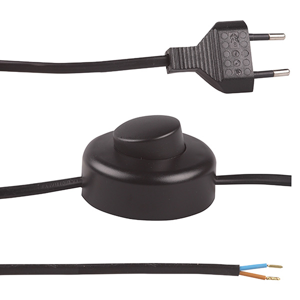 Eurosnoer met ronde vloerschakelaar 2x0,75mm2 4,25m zwart