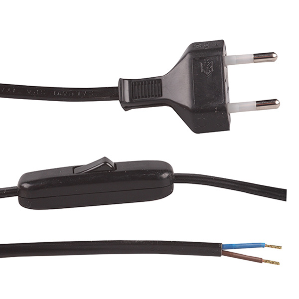 Eurosnoer met snoerschakelaar type 423 2x0,75mm2 3,0m zwart