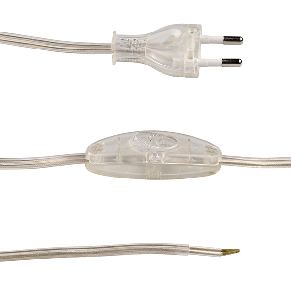 Arditi eurosnoer met snoerschakelaar 2x0,75mm2 1,5m transparant