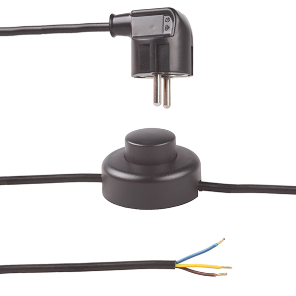 Aansluitsnoer met stekker en ronde vloerschakelaar 3x0,75mm2 3,0m zwart
