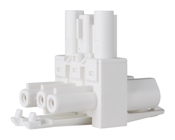 Adels Contact AC 166 GVTA T-splitter 1 in 2 uit met vergrendeling voor platte 3 polige connectoren koppelbaar wit