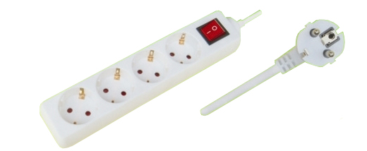 Tafeldoos 4 voudig randaarde wit + 3,0m snoer 3x1,5mm2 met schakelaar
