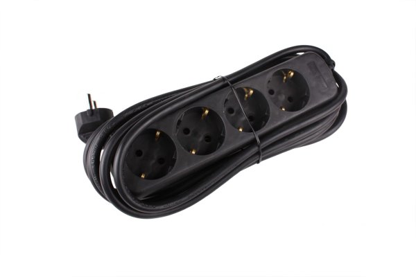 Tafeldoos 4V+RA zwart + 3,0m snoer 3x1,5mm2 langwerpigg