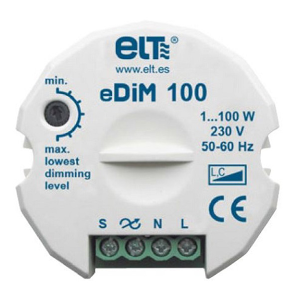 ELT 9954002 eDIM 440 inbouwdimmer 1-440W universeel met druktoets te bedienen
Heeft wel een nuldraad nodig