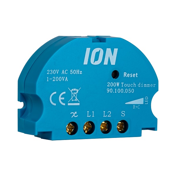 Ion Industries ITD-200 inbouwdimmer voor pulsdrukker 1-200W voor dimbare LED's, gloeilampen, 230V halogeenlampen en 12V halogeenlampen met elektronische trafo