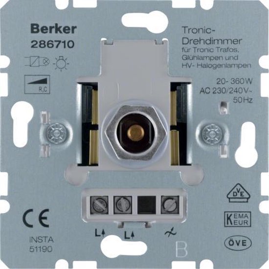 Berker dimmer 20-360W Tronic inbouw
druk draai dimmer met wisselschakelaar