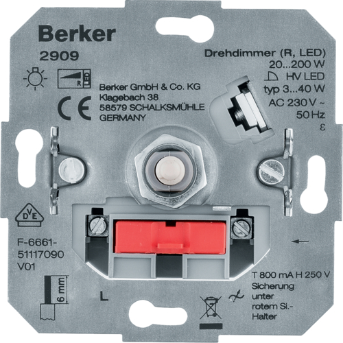 Berker dimmer soft-klik draai 20-200W 230V LED 4-40W LED inbouw
