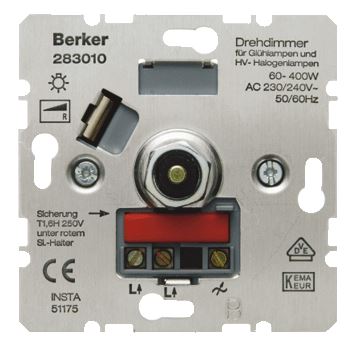 Berker dimmer 60-400W gloeilamp inbouw
druk draai dimmer met wisselschakelaar