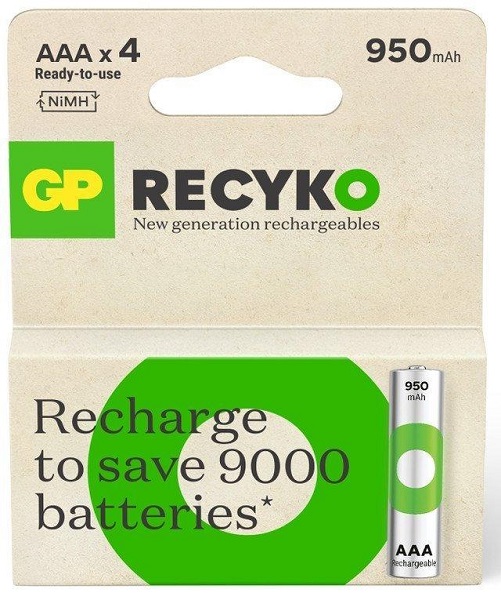 GP AAA potloodcel R03 NiMH oplaadbaar 950mA blister 4 stuks